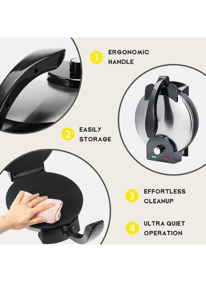 GLEVAR Flatbread Press for Chapathi & Tortillas | 1000W Non-Stick Electric Roti Maker | Adjustable Thermostat, Safe Handle | Home Use Dough Press | Easy to Clean Roti Machine - Image 3