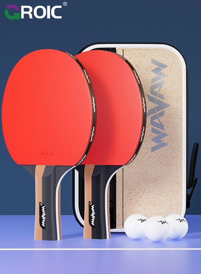 GROIC Table Tennis Rackets Set for Beginners - 2 Pack Ping Pong Paddles with 3 Balls & Carry Case, Student Training for Kids, Students & Training - Image 1