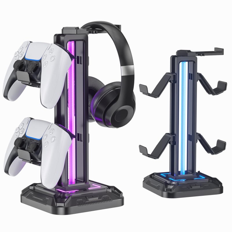 KDD RGB Headset Stand with 9 Light Modes Controller Holder for Desk Rotatable Headphone Stand Detachable Controller Hook for PC Earphone AccessoriesBlack - Image 2