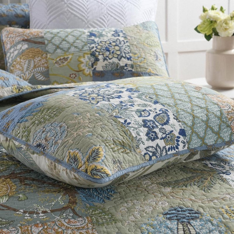 VISIMISI Cotton Bedspread Quilt Sets Reversible Bedding Coverlet Sets,3 Pieces Green Rustic Vintage Paisley Patchwork Bedspread, King Size - Image 4