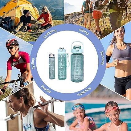 KACHKIT Set of 3 Transparent Water Bottle 2000ML 900ML 300ML with Motivational Time Marker Leakproof Durable Sipper Water bottle for office School Sports Gym Multicolor - Image 4