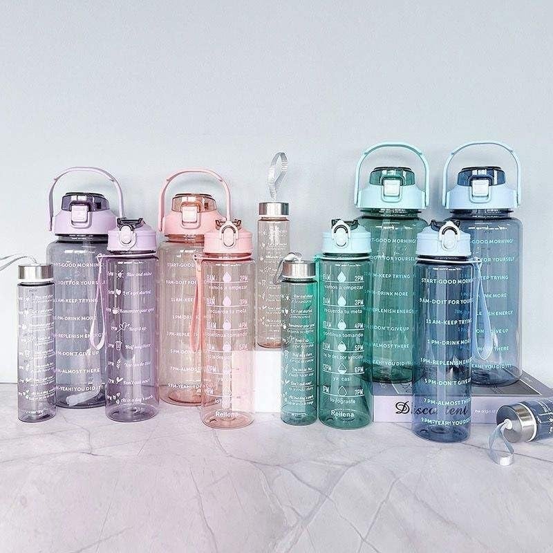 KACHKIT Set of 3 Transparent Water Bottle 2000ML 900ML 300ML with Motivational Time Marker Leakproof Durable Sipper Water bottle for office School Sports Gym Multicolor - Image 3