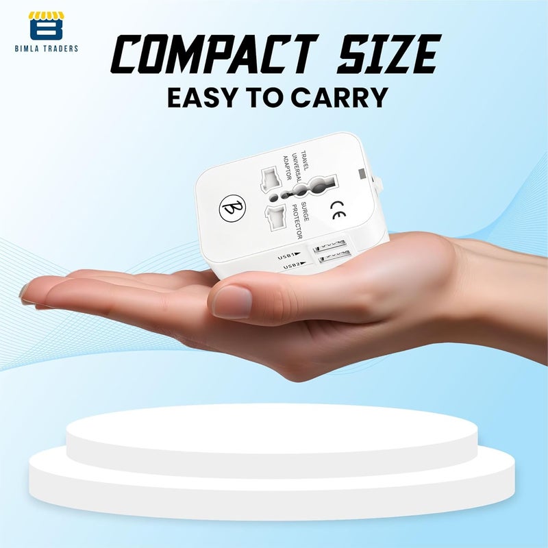 Btag Universal Travel Adapter All in One Worldwide, Travel Adapter USB Ports with Multi Type Power Outlet (2U - USB 2.1A,100-240) Voltage (White) - Image 3