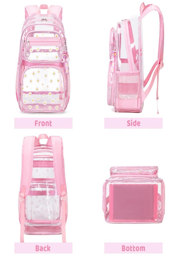 ACESAK Clear Backpack for Boys Girls - 3 Pcs Clear Heavy Duty with Lunch Bag - See Through Backpack Stadium Approved, Pink Daisy, Large, Backpack - Image 5