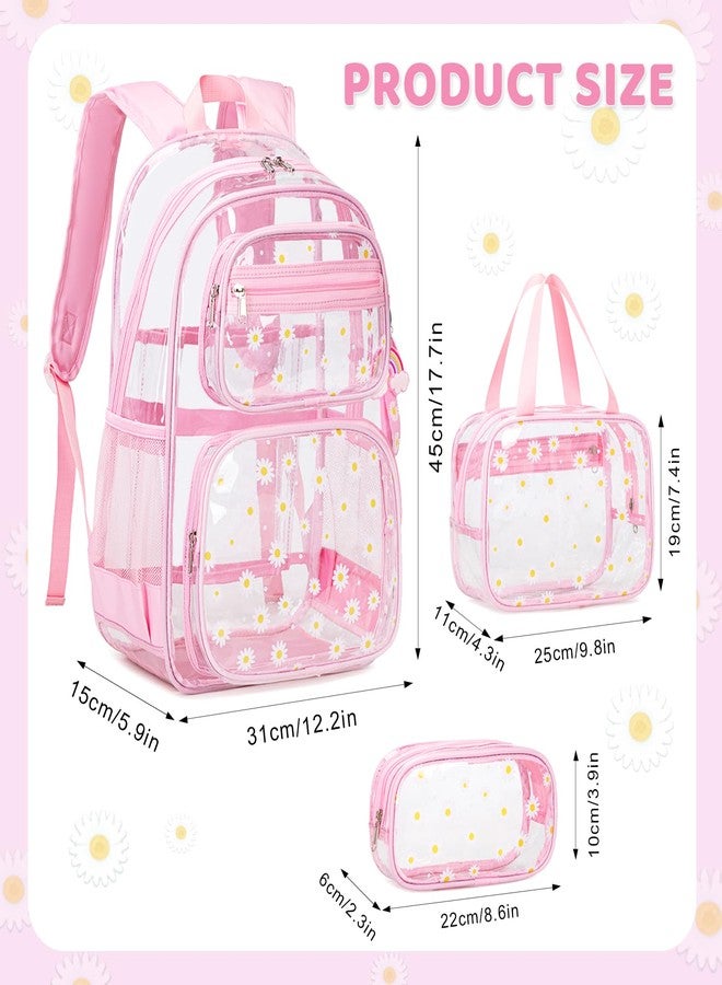 ACESAK Clear Backpack for Boys Girls - 3 Pcs Clear Heavy Duty with Lunch Bag - See Through Backpack Stadium Approved, Pink Daisy, Large, Backpack - Image 2