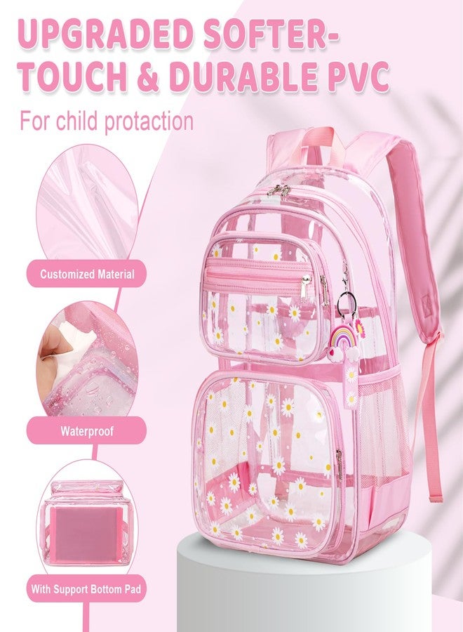 ACESAK Clear Backpack for Boys Girls - 3 Pcs Clear Heavy Duty with Lunch Bag - See Through Backpack Stadium Approved, Pink Daisy, Large, Backpack - Image 3