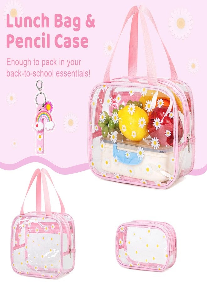 ACESAK Clear Backpack for Boys Girls - 3 Pcs Clear Heavy Duty with Lunch Bag - See Through Backpack Stadium Approved, Pink Daisy, Large, Backpack - Image 4