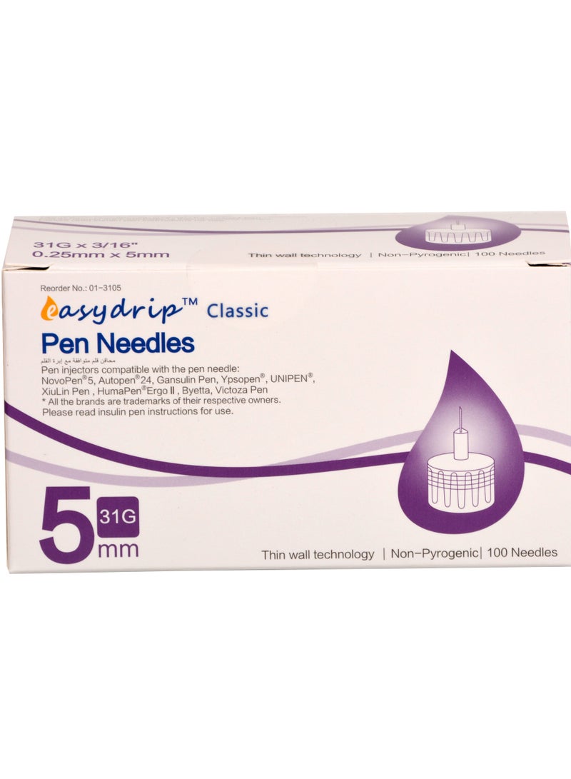 easydrip Insulin Pen Needles – 5mm – Ultra-Fine & Comfortable – Universal Fit – Box of 100 – Non-Pyrogenic - Image 1