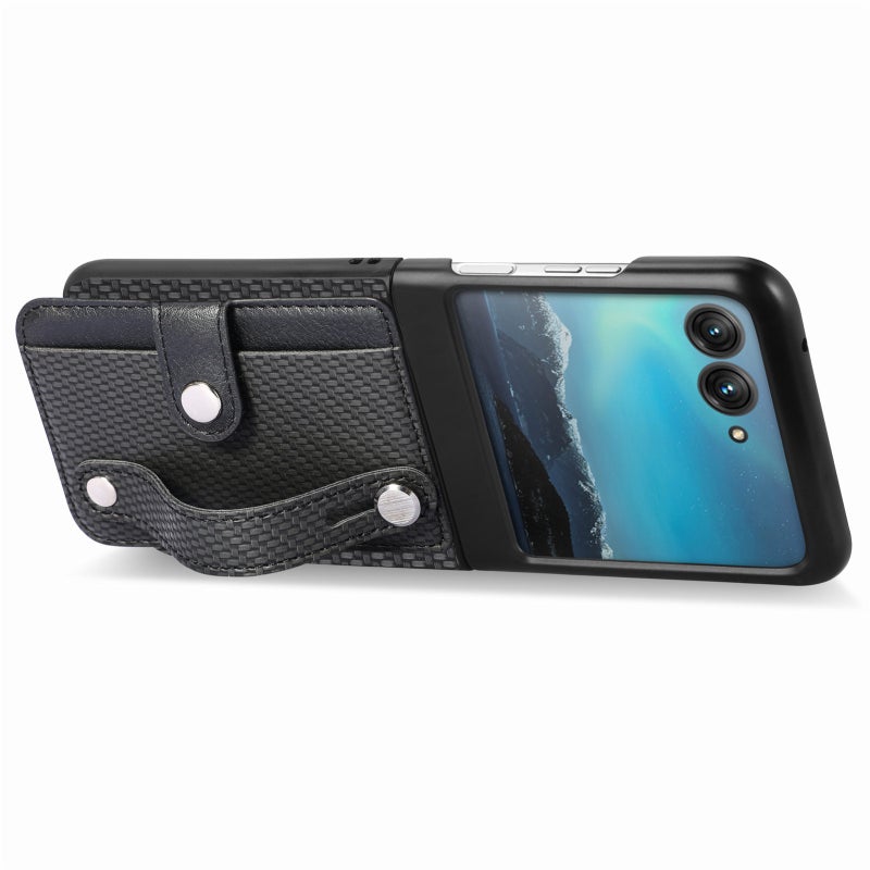 BURAQ Case Cover For Motorola Razr 40 Ultra Wristband Kickstand Card Wallet Back Cover Phone Case(Black) - Image 3