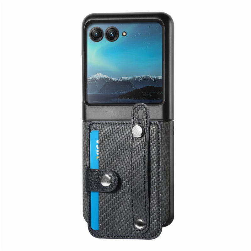 BURAQ Case Cover For Motorola Razr 40 Ultra Wristband Kickstand Card Wallet Back Cover Phone Case(Black) - Image 2