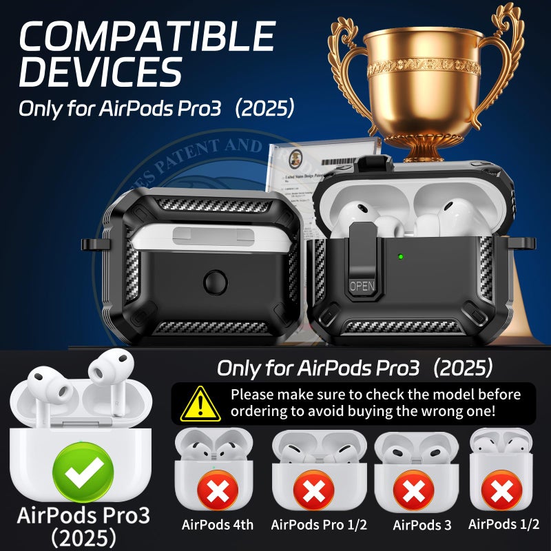 TNSNK for AirPods Pro 3 Case (2025 New), Secure Lock Cases Cover with Cleaning Kit & Keychain Compatible with Airpods Pro 3rd Generation Case for Men Women, Powerful Drop Protection - Image 2