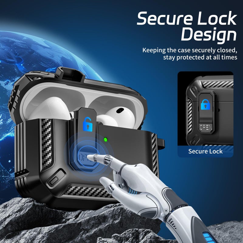 TNSNK for AirPods Pro 3 Case (2025 New), Secure Lock Cases Cover with Cleaning Kit & Keychain Compatible with Airpods Pro 3rd Generation Case for Men Women, Powerful Drop Protection - Image 3