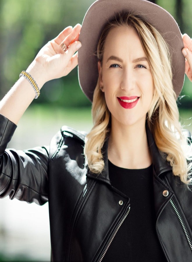 YBMYCM Chunky Watch Strap Chain Bracelet for Women Gold Plated Waterproof Stainless Steel Timepiece Link Bracelet - Image 3