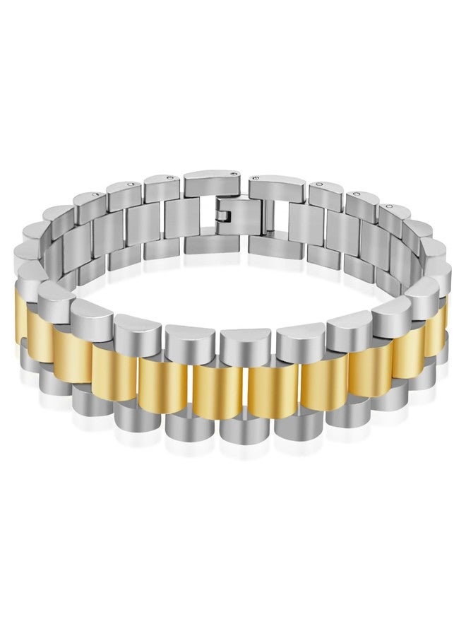 YBMYCM Chunky Watch Strap Chain Bracelet for Women Gold Plated Waterproof Stainless Steel Timepiece Link Bracelet - Image 1