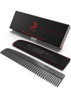 bossman Metal Grooming Comb For Men - Mustache And Beard Styling Tool With Leather Pocket Case (Black)  - Image 1