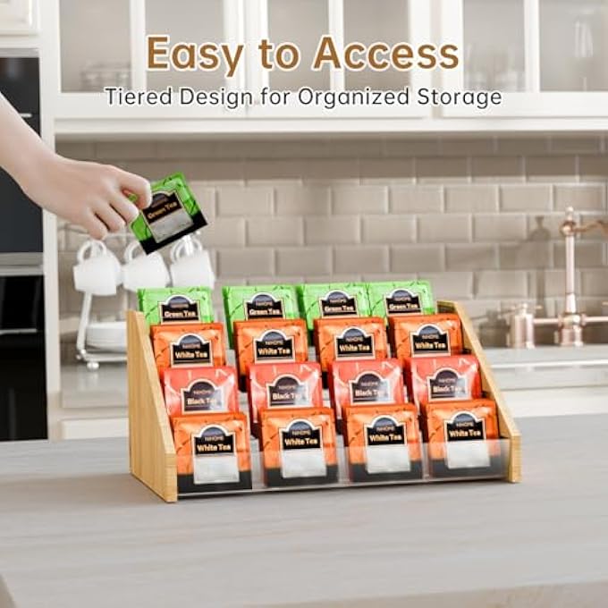 NiHome 4Layer Tea Bag Organizer Large Capacity Home And Office Storage Tiered Design Offering Quick And Easy Access Clear Plastic Dividers Ensuring Efficient Organization Easy ToolFree Assembly - Image 4