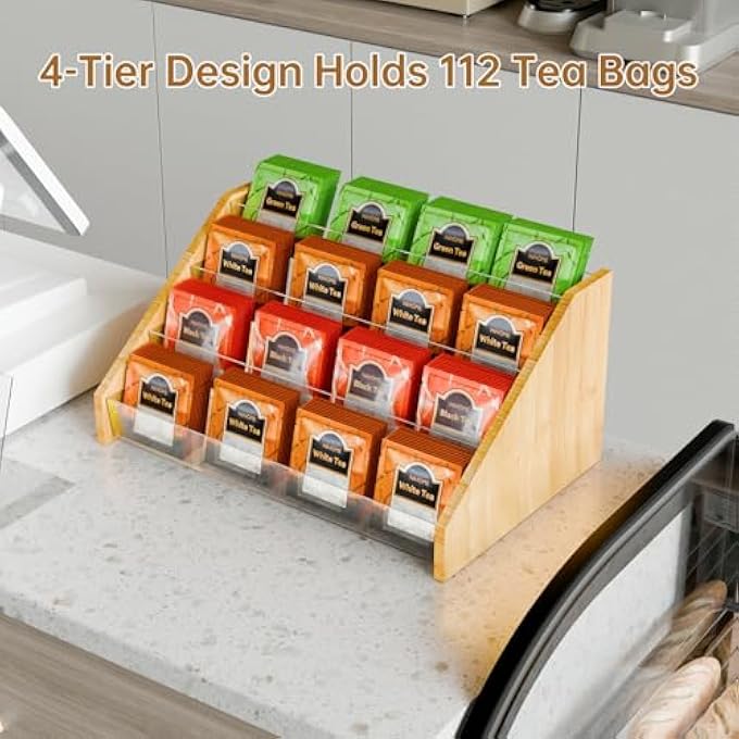 NiHome 4Layer Tea Bag Organizer Large Capacity Home And Office Storage Tiered Design Offering Quick And Easy Access Clear Plastic Dividers Ensuring Efficient Organization Easy ToolFree Assembly - Image 5
