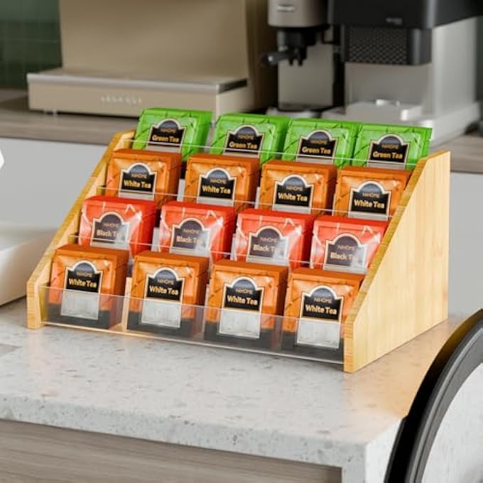 NiHome 4Layer Tea Bag Organizer Large Capacity Home And Office Storage Tiered Design Offering Quick And Easy Access Clear Plastic Dividers Ensuring Efficient Organization Easy ToolFree Assembly - Image 2