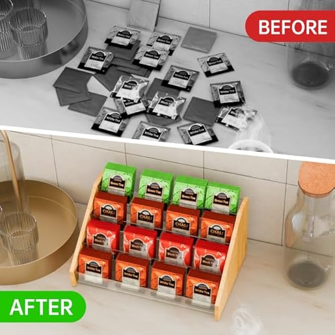 NiHome 4Layer Tea Bag Organizer Large Capacity Home And Office Storage Tiered Design Offering Quick And Easy Access Clear Plastic Dividers Ensuring Efficient Organization Easy ToolFree Assembly - Image 3