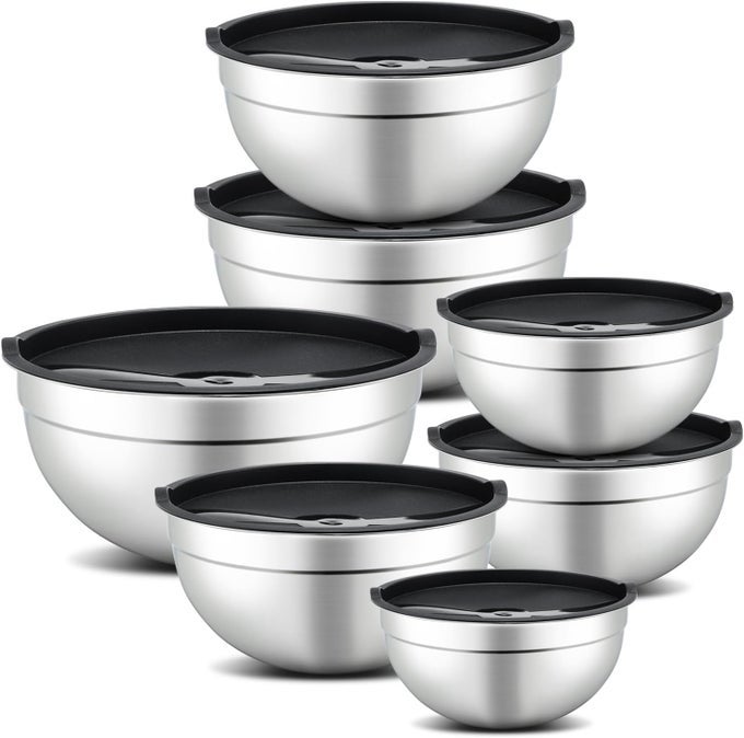 7 PIECE MIXING BOWL SET MIXING BOWLS WITH LID STAINLESS STEEL MIXING BOWLS FOR BAKING SIZE 07 11 15 21 35 4 45QT BAKING BOWL FOR FOOD PREPARATION MIXING AND SERVING FOODS