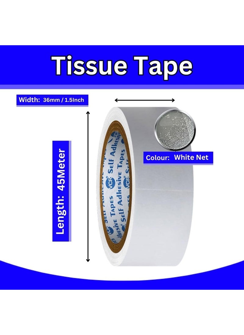 VCR - VCR Double Side Tissue Tape - 45 Meters in Length - 36mm / 1.5" Width - 01 Roll Per Pack - Easy Tear for Double Sided Adhesive Use, Best for Arts, Crafts, Photography, Scrapbooking. - Image 1