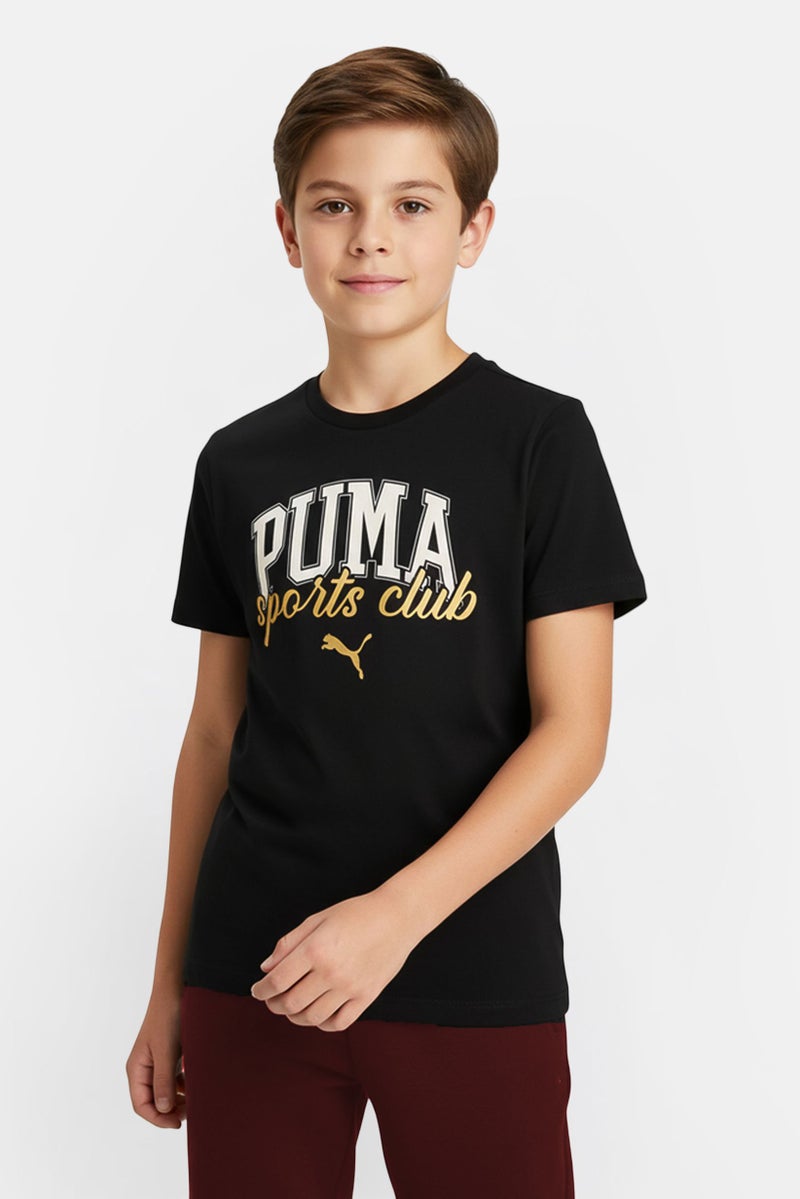 PUMA تي شيرت أولاد قصير الأكمام بقلنسوة، أسود - Image 1