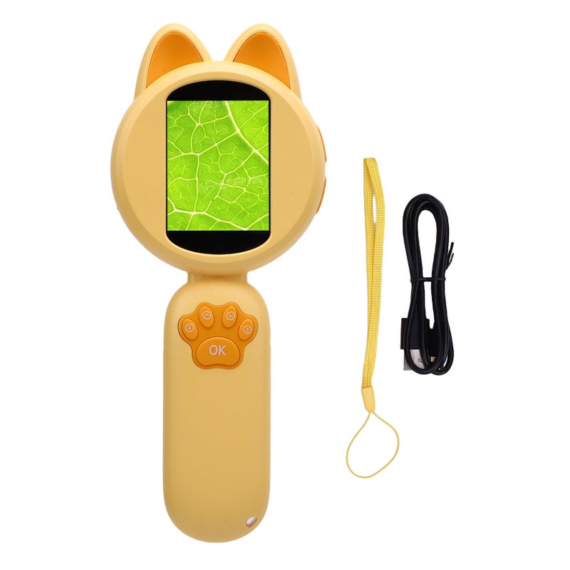 Electronic Magnifying Glass Handheld 2.0 Inch Color Screen Portable Digital Microscope Educational Science Toys with 8 LED Lights Yellow - Image 1
