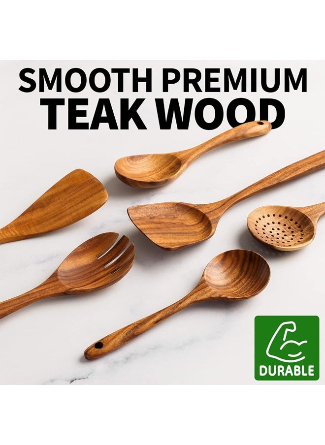 6-Piece Wooden Spoons for Cooking, Smooth Finish Teak Wooden Utensils for Cooking, Soft Comfort-Grip Wood Spoons for Cooking, Non-Stick Wooden Cooking Utensils, Wooden Spoon Sets
