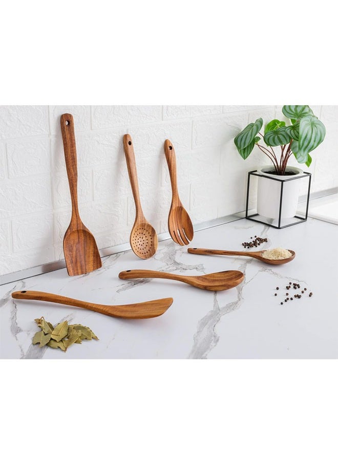 6-Piece Wooden Spoons for Cooking, Smooth Finish Teak Wooden Utensils for Cooking, Soft Comfort-Grip Wood Spoons for Cooking, Non-Stick Wooden Cooking Utensils, Wooden Spoon Sets
