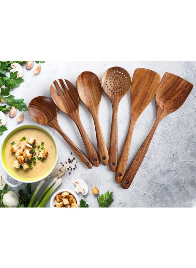 6-Piece Wooden Spoons for Cooking, Smooth Finish Teak Wooden Utensils for Cooking, Soft Comfort-Grip Wood Spoons for Cooking, Non-Stick Wooden Cooking Utensils, Wooden Spoon Sets