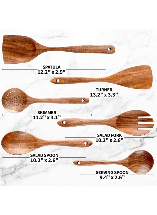 6-Piece Wooden Spoons for Cooking, Smooth Finish Teak Wooden Utensils for Cooking, Soft Comfort-Grip Wood Spoons for Cooking, Non-Stick Wooden Cooking Utensils, Wooden Spoon Sets