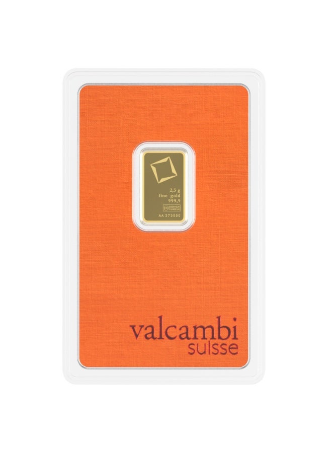 Valcambi 2.5g Gold Bar, 999.9 Fine Gold, Sealed Assay Packaging - Image 1
