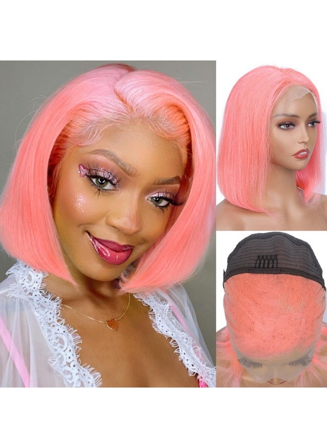 Fancy Hair Ancy Hair Pink Bob Human Hair Wig 13X4 Hd Lace Front Wigs Pre Plucked Straight Short Bob Wig With Baby Hair Glueless Bob Wig For Black Women 10 Inch(180% Density Pink)  - Image 2