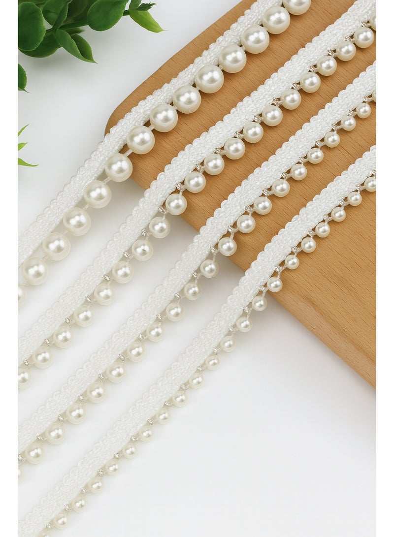 حافة دانتيل أنيقة من خرز اللؤلؤ - عرض 1.3 سم × طول 6 ياردات - شريط لؤلؤ صناعي أبيض لفساتين الزفاف، وحجابات الزفاف، والخياطة، والحرف اليدوية، ومشاريع "اصنعها بنفسك" - Image 1