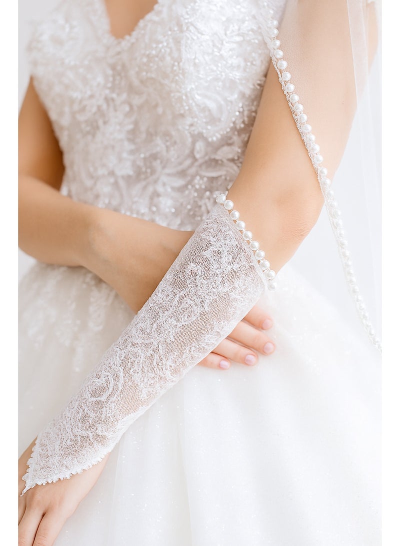 حافة دانتيل أنيقة من خرز اللؤلؤ - عرض 1.3 سم × طول 6 ياردات - شريط لؤلؤ صناعي أبيض لفساتين الزفاف، وحجابات الزفاف، والخياطة، والحرف اليدوية، ومشاريع "اصنعها بنفسك" - Image 2