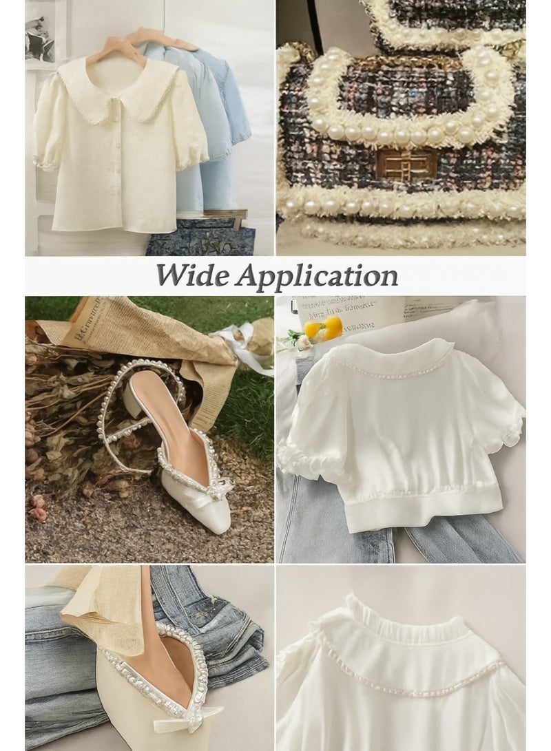 حافة دانتيل أنيقة من خرز اللؤلؤ - عرض 1.3 سم × طول 6 ياردات - شريط لؤلؤ صناعي أبيض لفساتين الزفاف، وحجابات الزفاف، والخياطة، والحرف اليدوية، ومشاريع "اصنعها بنفسك" - Image 5