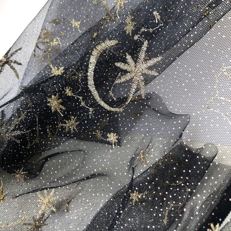 gelvs Golden Star Lace Fabric by The Yard Embroidery Stars Moon Black Lace Tulle Fabric for Celestial Costume Home Decoration - Image 4