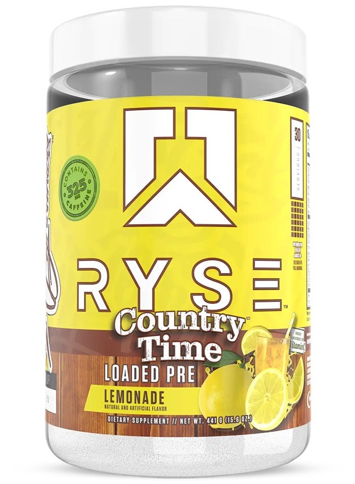 RYSE Loaded Pre Workout, Lemonade Country Time, 30 Servings Maximize Pump, Explosive Energy 
