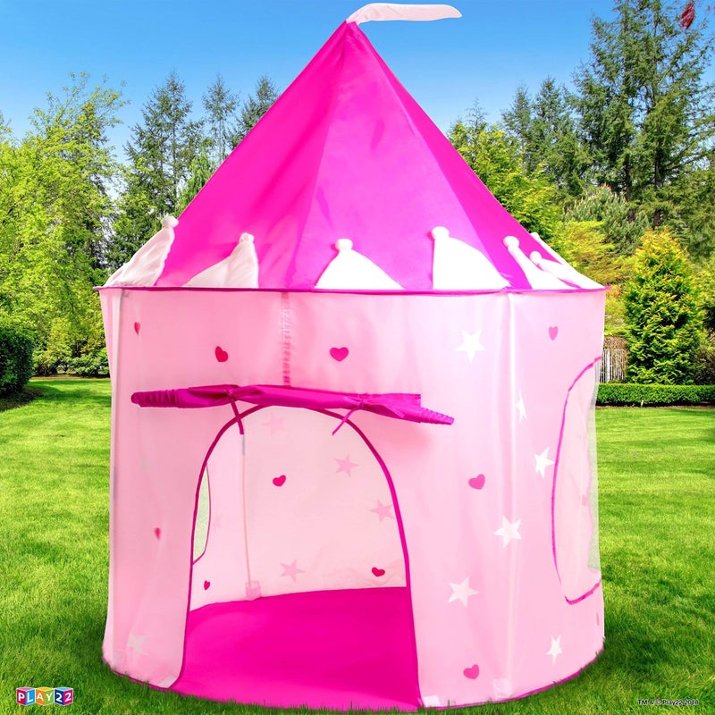 Play22 Play Tent Princess Castle Pink  Features Glow in The Dark Stars  Portable  Kids Pop Up Tent Foldable Into A Carrying Bag  Indoor and Outdoor Use  Original - Image 3