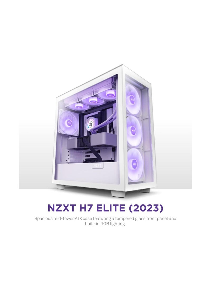 NZXT - NZXT H7 Elite ATX Mid Tower PC Gaming Case - Front I/O USB Type-C Port - Quick-Release Tempered Glass Side Panel  White (2023) - Image 1