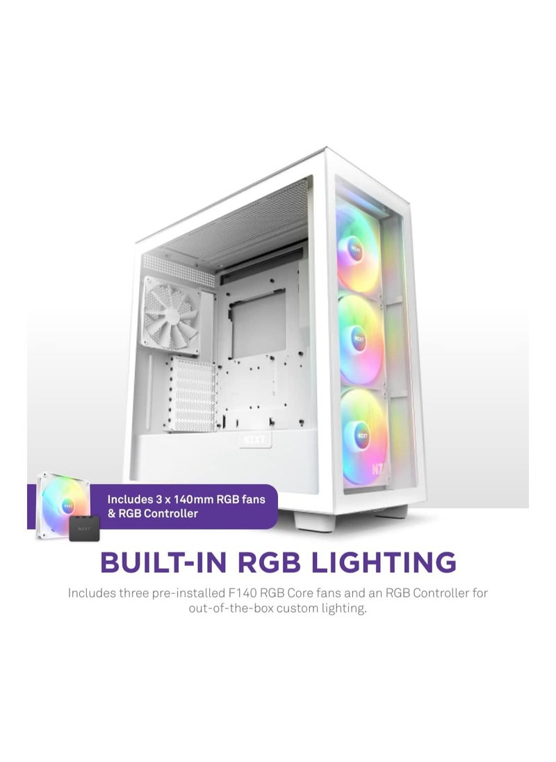 NZXT - NZXT H7 Elite ATX Mid Tower PC Gaming Case - Front I/O USB Type-C Port - Quick-Release Tempered Glass Side Panel  White (2023) - Image 1