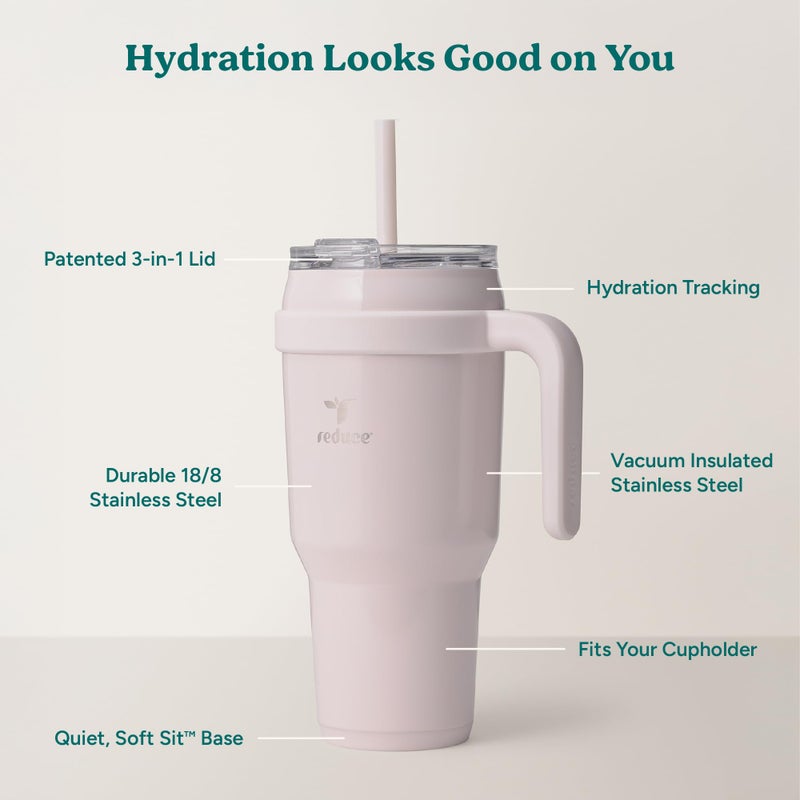 REDUCE Cold1 40 oz Tumbler with Handle - Vacuum Insulated Stainless Steel Water Bottle for Home, Office or Car, Reusable Mug with Straw or Leakproof Flip Lid, Keeps Drinks Cold All Day- Gloss Cotton - Image 3