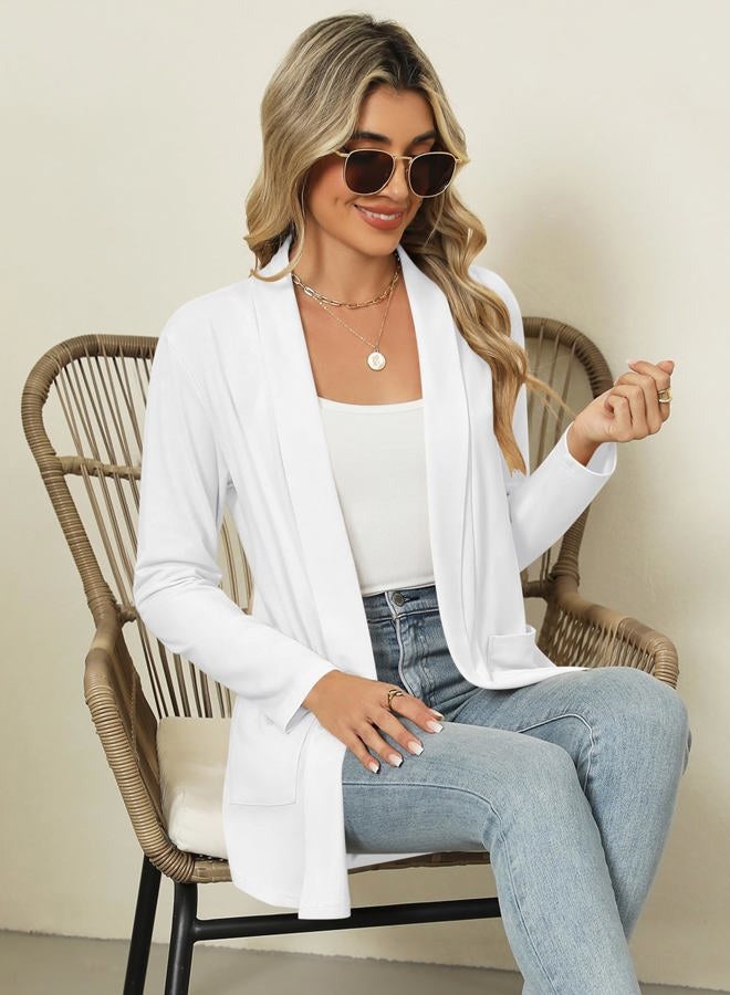 Micoson Long Sleeve Lightweight Thin 2025 Summer Cardigan for Women Casual Loose Fit Kimono Cover Up with Pockets, White, L - Image 5