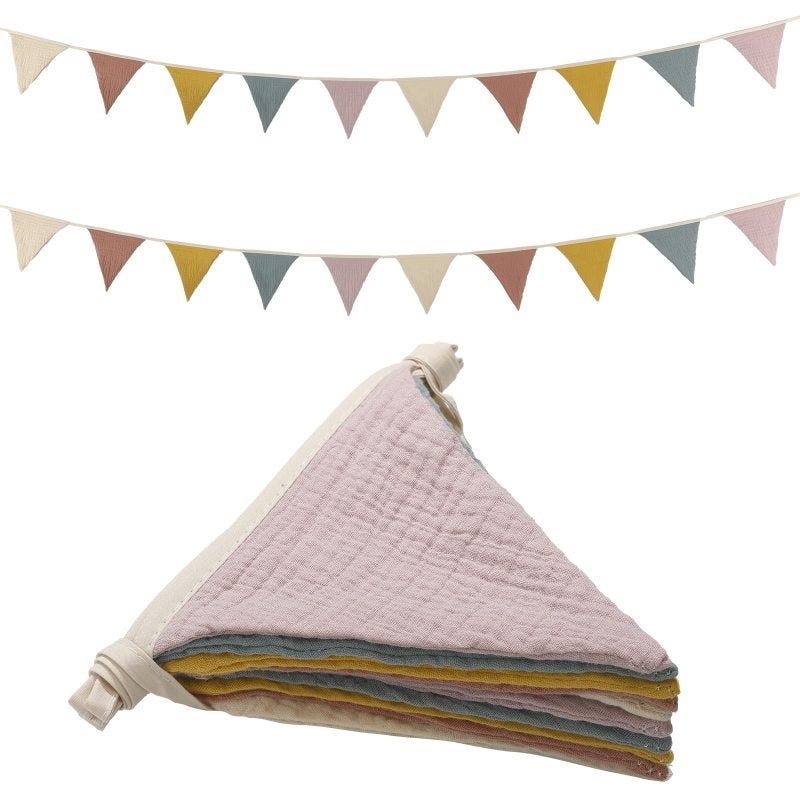 Triangular Flags 2.6M/8.5Ft Length 10 Flags Per Strip - Durable Cotton Material Multicolor Garland for Baby Shower, Birthday Party, Wedding Celebration - Image 1