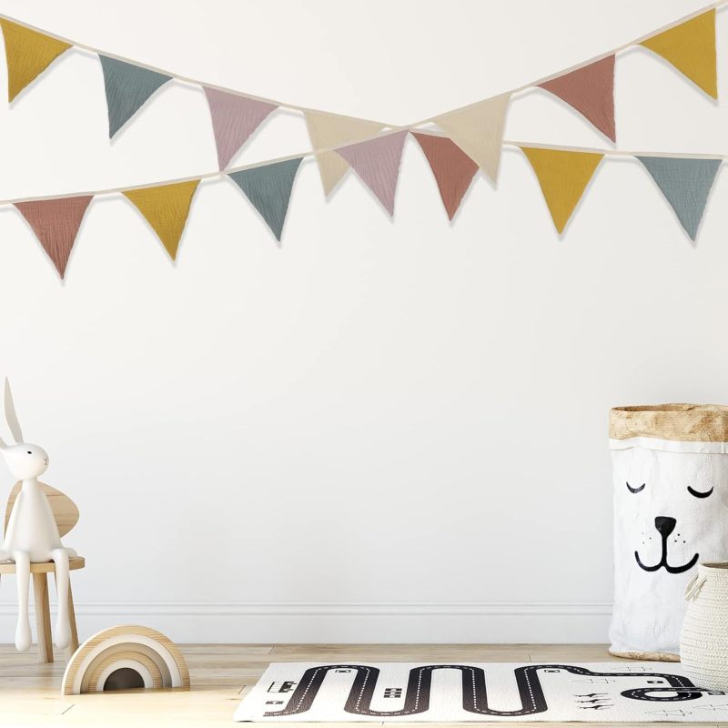 Triangular Flags 2.6M/8.5Ft Length 10 Flags Per Strip - Durable Cotton Material Multicolor Garland for Baby Shower, Birthday Party, Wedding Celebration - Image 4