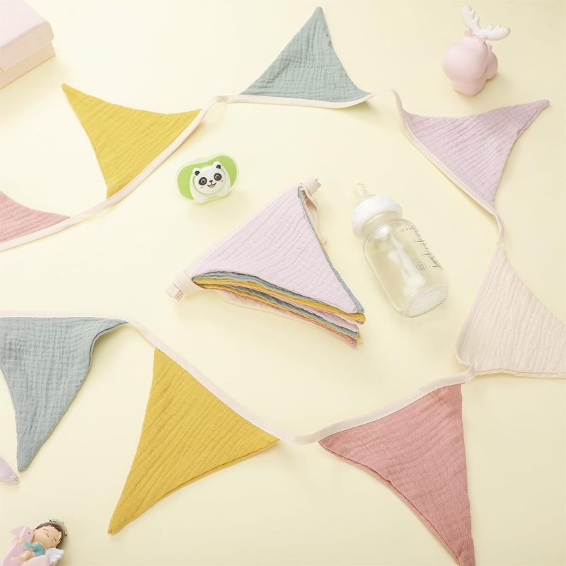 Triangular Flags 2.6M/8.5Ft Length 10 Flags Per Strip - Durable Cotton Material Multicolor Garland for Baby Shower, Birthday Party, Wedding Celebration - Image 2