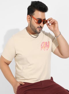 Instafab Plus Men's Beige Basic Regular Fit T-Shirt  - Image 1