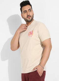 Instafab Plus Men's Beige Basic Regular Fit T-Shirt  - Image 3