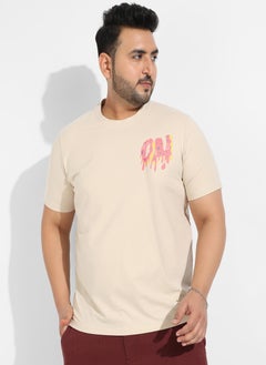 Instafab Plus Men's Beige Basic Regular Fit T-Shirt  - Image 2