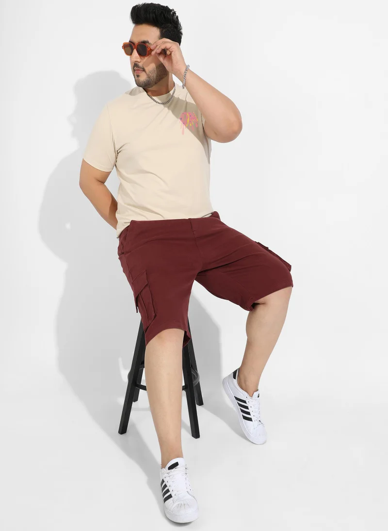 Instafab Plus Men's Beige Basic Regular Fit T-Shirt